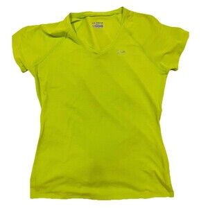 Under Armour Tech Small Loose HI-VIS Lime Green V Neck Semi-fitted Running Top